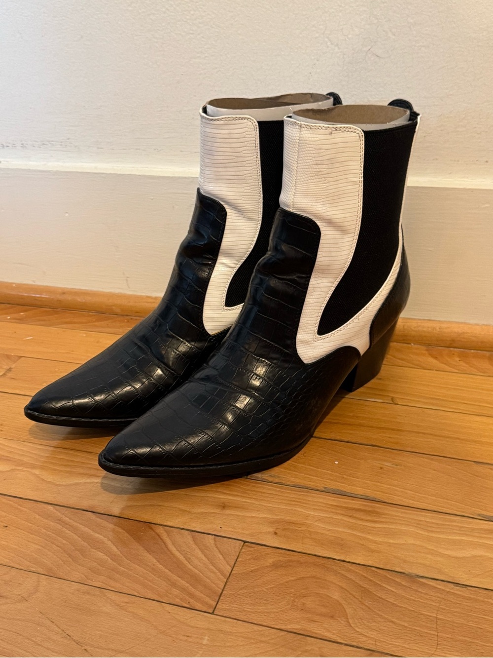 Anthropologie Black & White Mod Western Ankle Boots